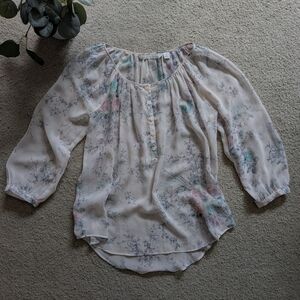 LC Lauren Conrad Sheer Floral Long Sleeve Blouse Small